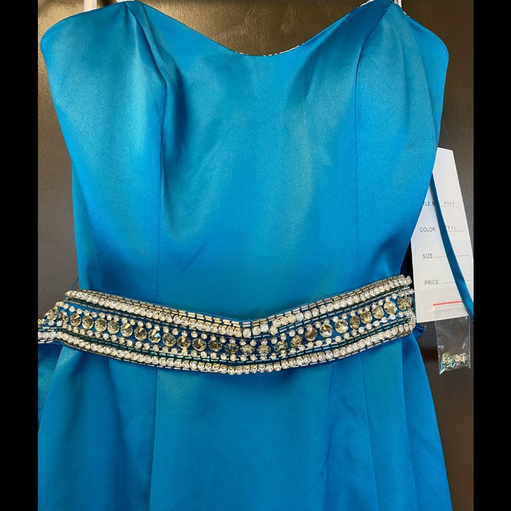 Rachel Allan Teal Strapless Mermaid Gown - Picture 6 of 9